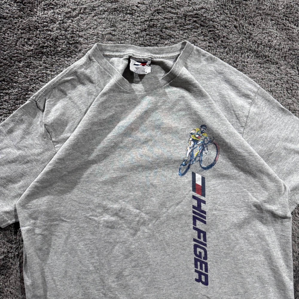 Vintage 90s Tommy Hilfiger Athletic‎ Cycling Graphic T-Shirt Gray Made in USA XL